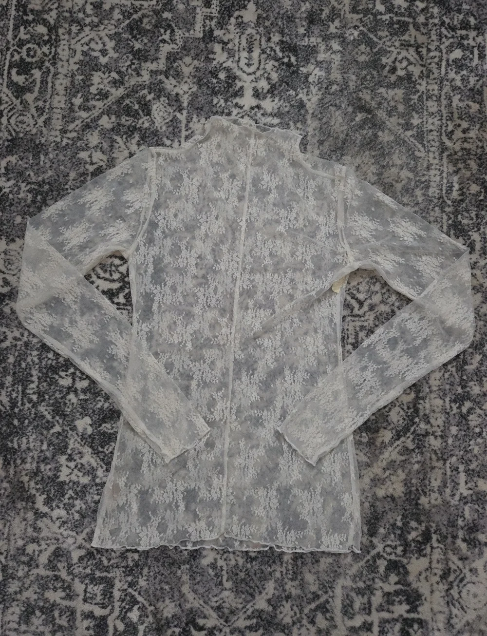 NWT Free People Lady Lux Jacquard Sheer Mock Neck Long Sleeve Layering Top
